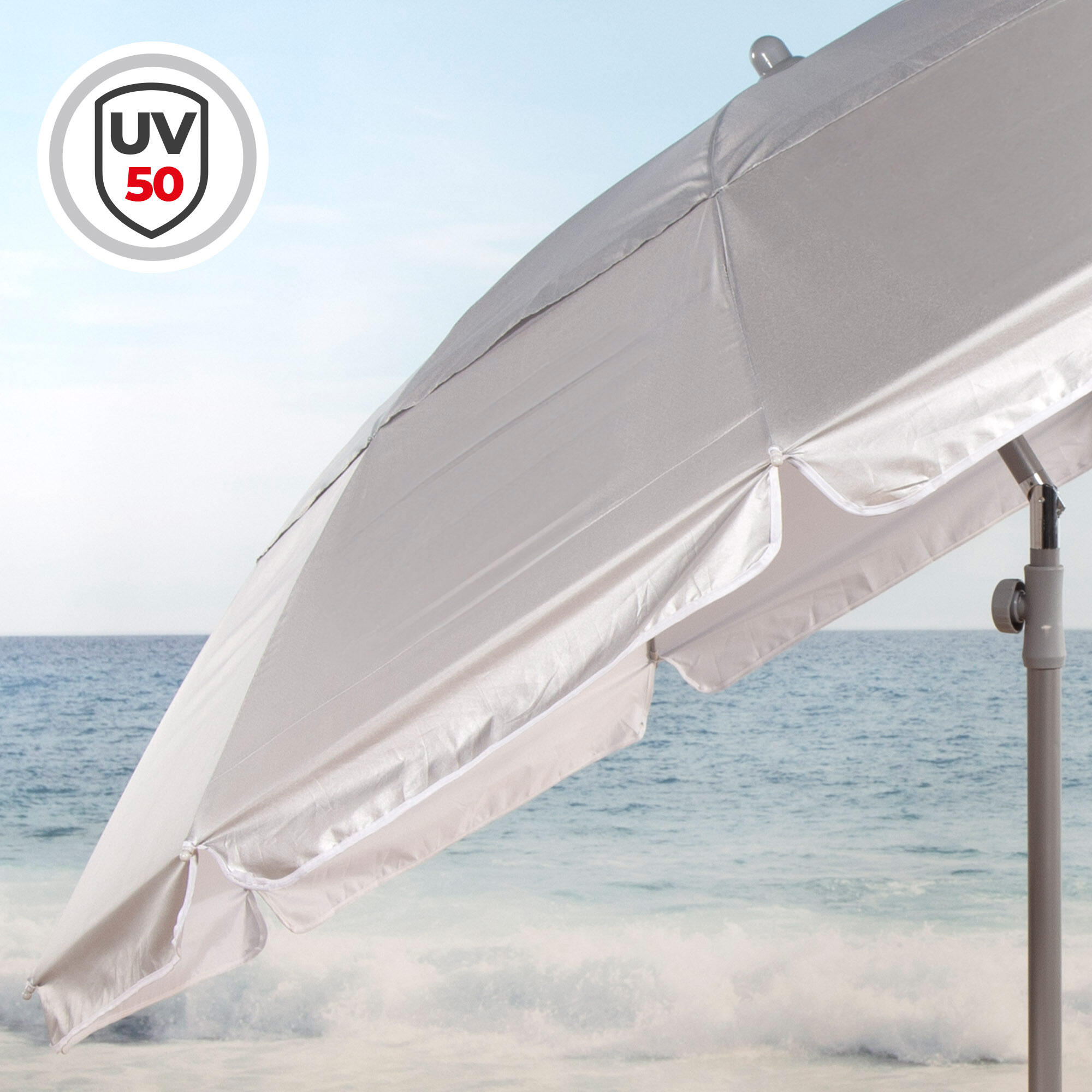Parasol de plage 10 baleines 220 cm gris inclinable UV50 3/7