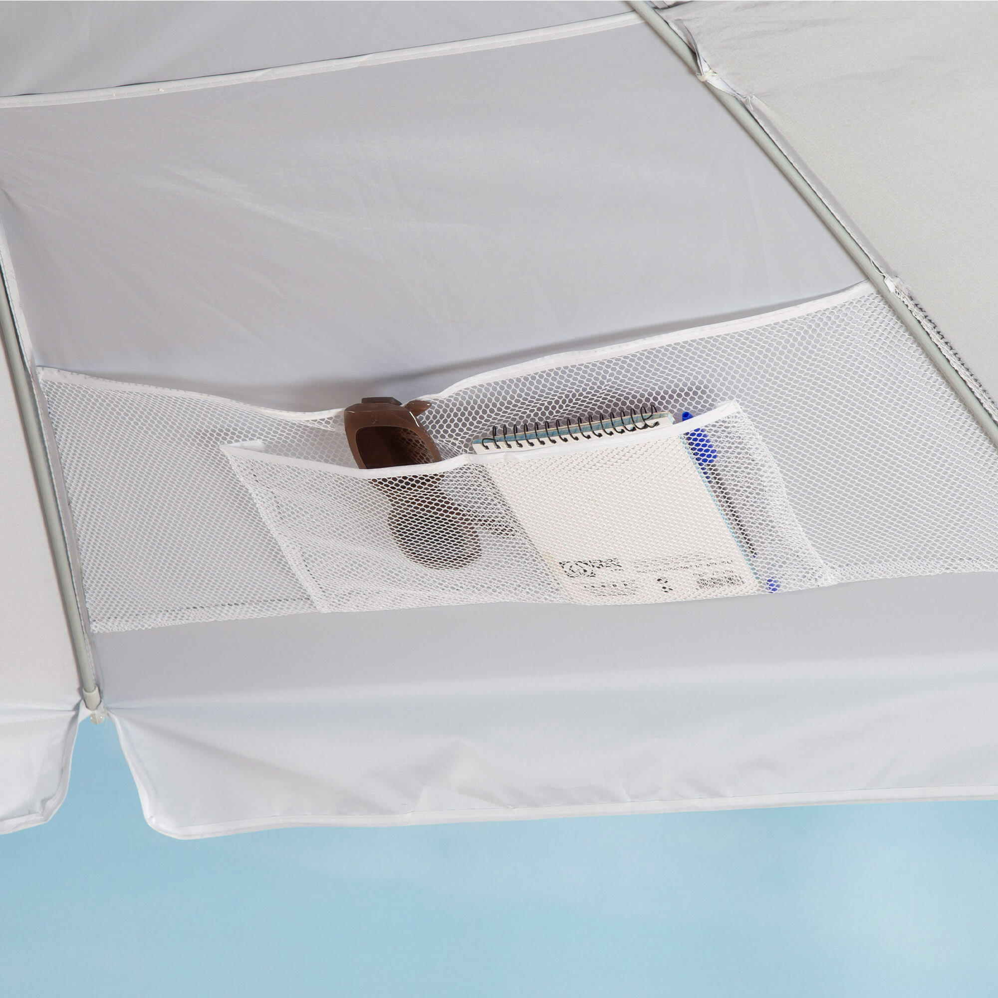 Parasol de plage 10 baleines 220 cm gris inclinable UV50 7/7