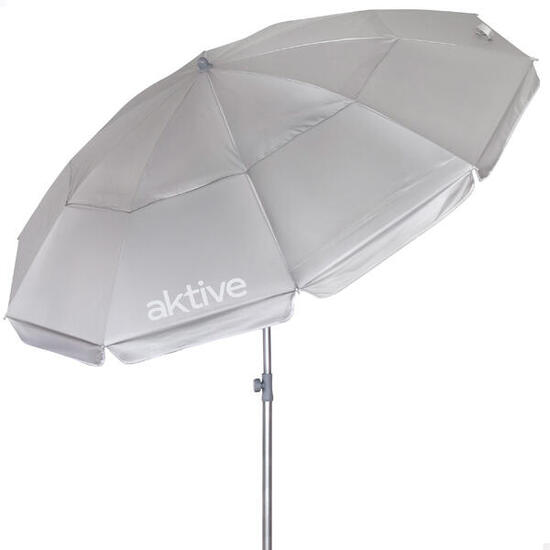 Parasol de plage 10 baleines 220 cm gris inclinable UV50
