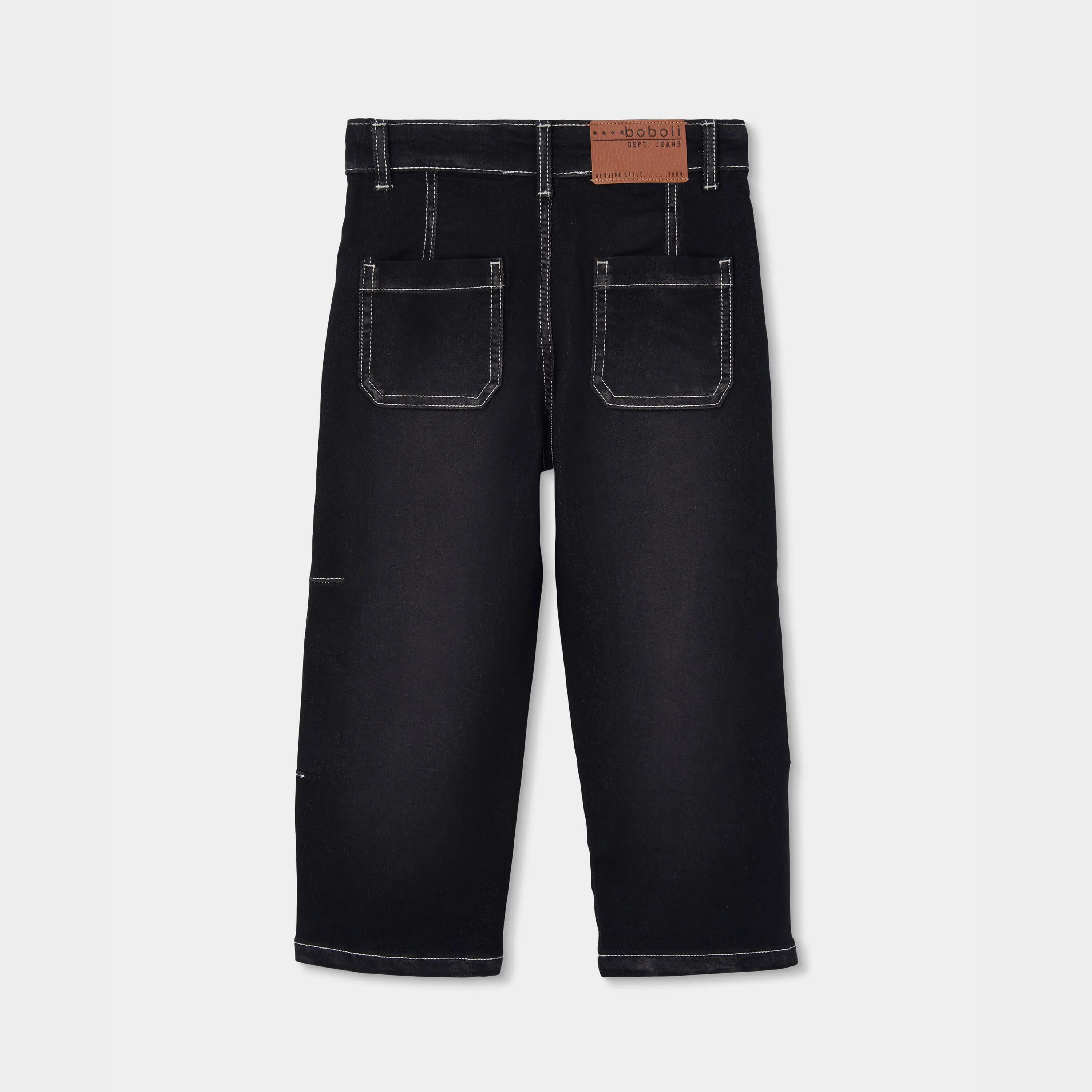 Pantalón denim niño negro con costuras blancas 2/4