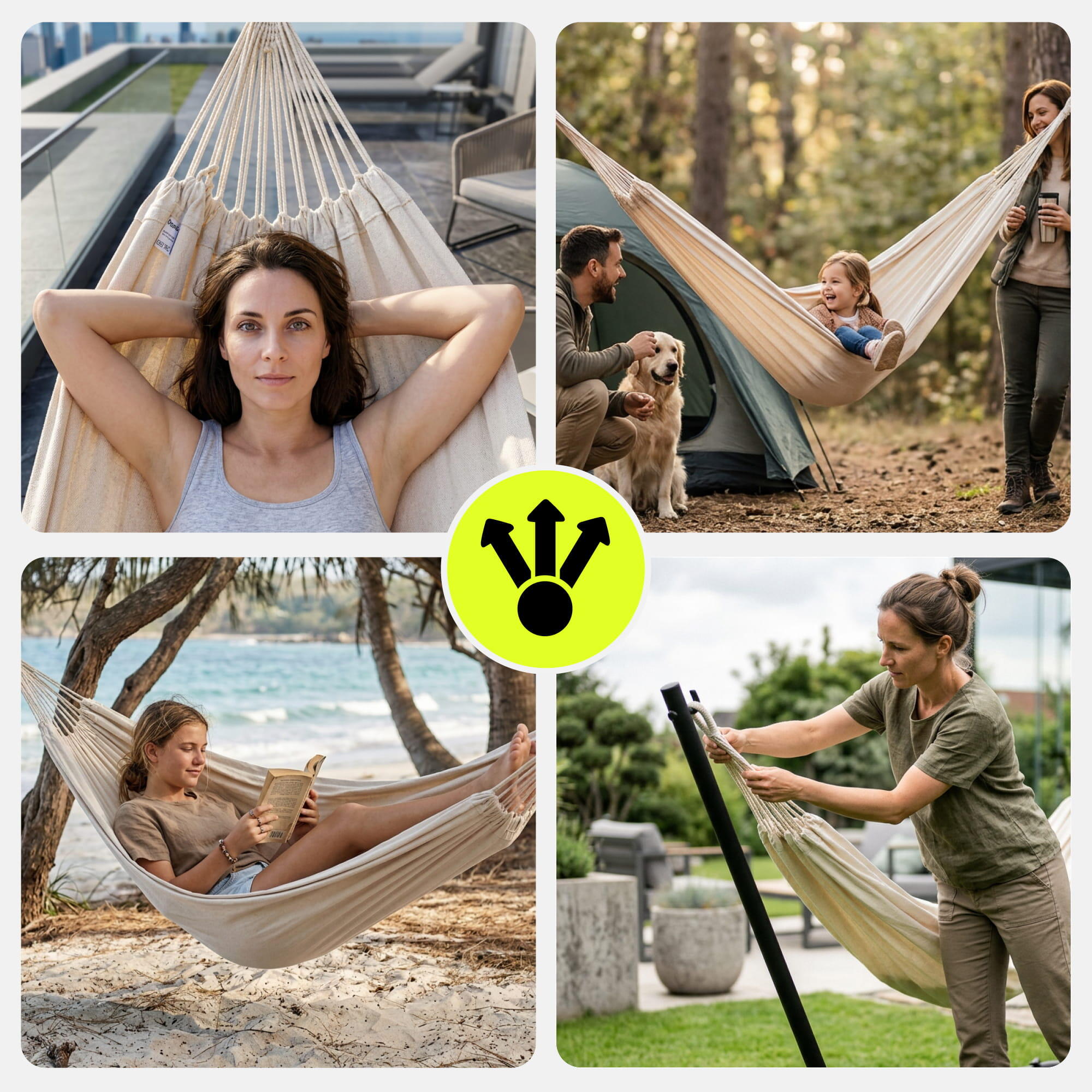 Bohemien hangmat in beige 200x150 cm, draagvermogen 100 kg 3/7
