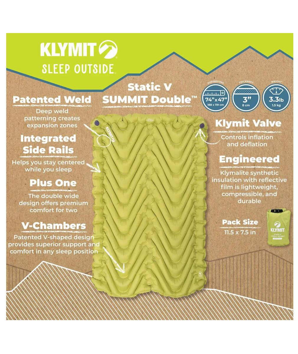 Materac dmuchany Klymit Static V Summit Double - electric green 6/7
