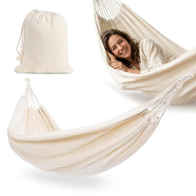 Bohemien hangmat in beige 200x150 cm, draagvermogen 100 kg