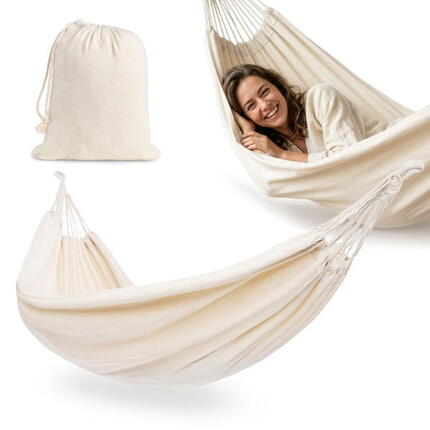 Hamac suspendu bohème beige 200x150 cm charge 100 kg