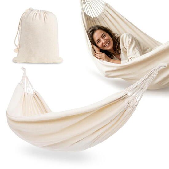 Hamac suspendu bohème beige 200x150 cm charge 100 kg