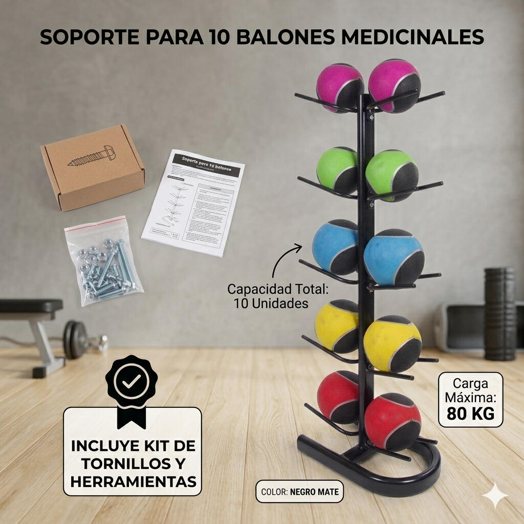 Soporte 10 Balones Medicinales Negro 2/3