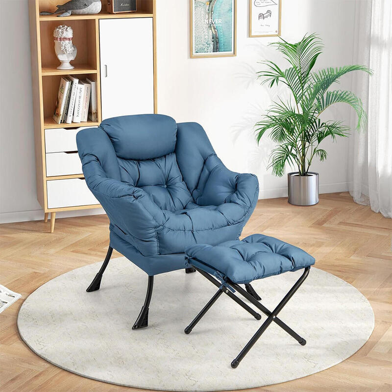 Fotoliu relaxant cu suport pentru picioare, albastru