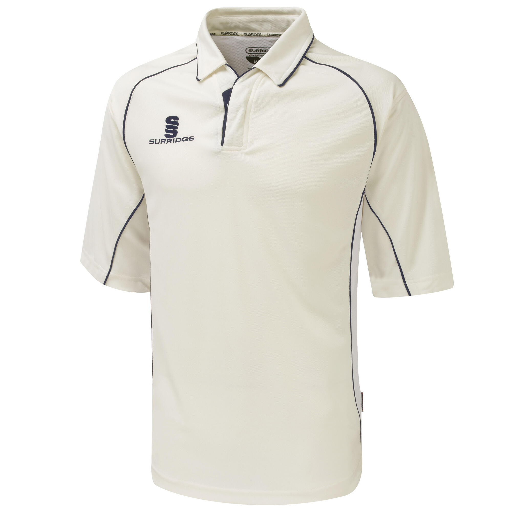 SURRIDGE Boys Kids Sports Premier Shirt 3/4 Polo Shirt (White/Navy trim)