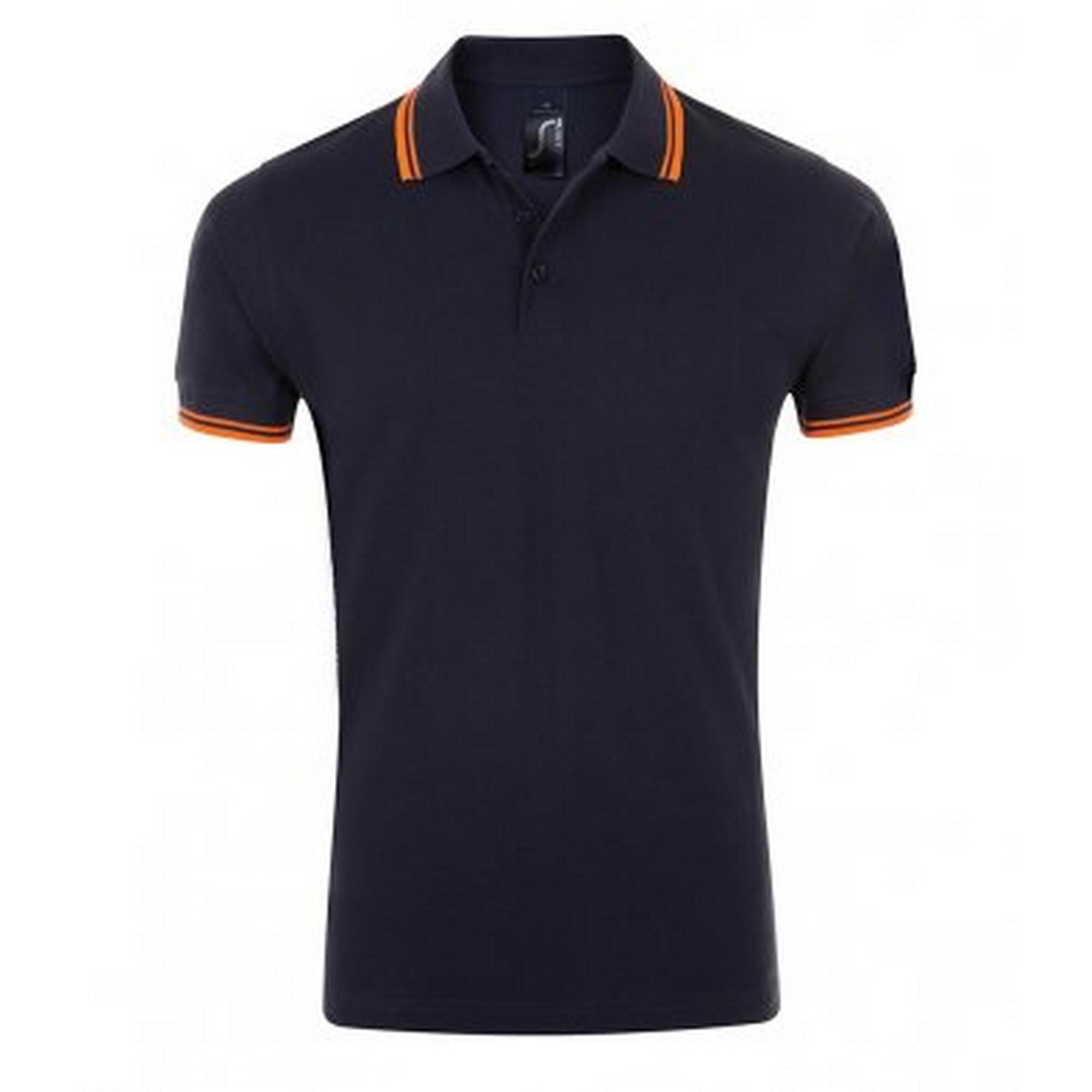 SOL'S Mens Pasadena Tipped Short Sleeve Pique Polo Shirt (French Navy/Neon Orange)