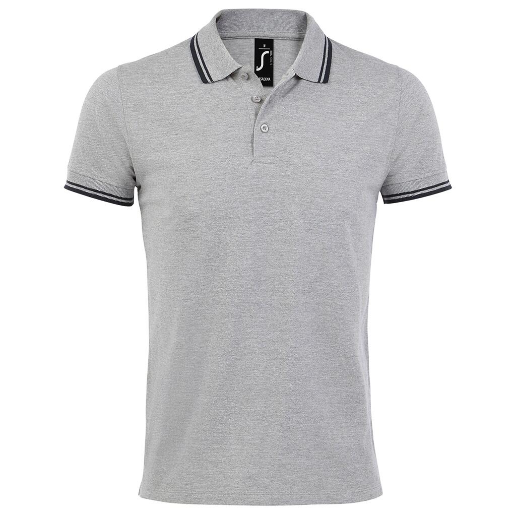 SOL'S Mens Pasadena Tipped Short Sleeve Pique Polo Shirt (Heather Grey/Navy)