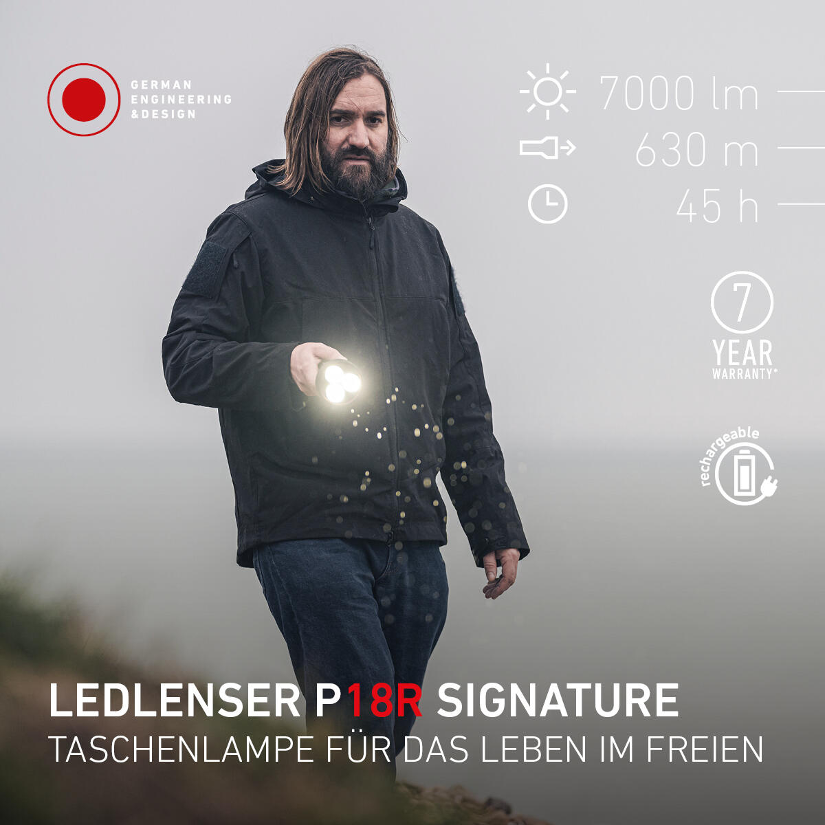 Lampe torche LED rechargeable – 7000 lm, IP68, 630 m, USB-C – P18R SIGNATURE 3/7