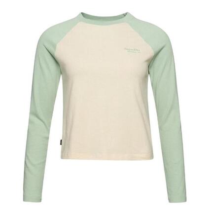T-shirt Manches Longues Vert/Beige Femme Superdry Baseball
