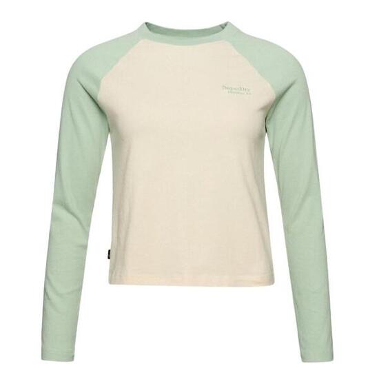 T-shirt Manches Longues Vert/Beige Femme Superdry Baseball