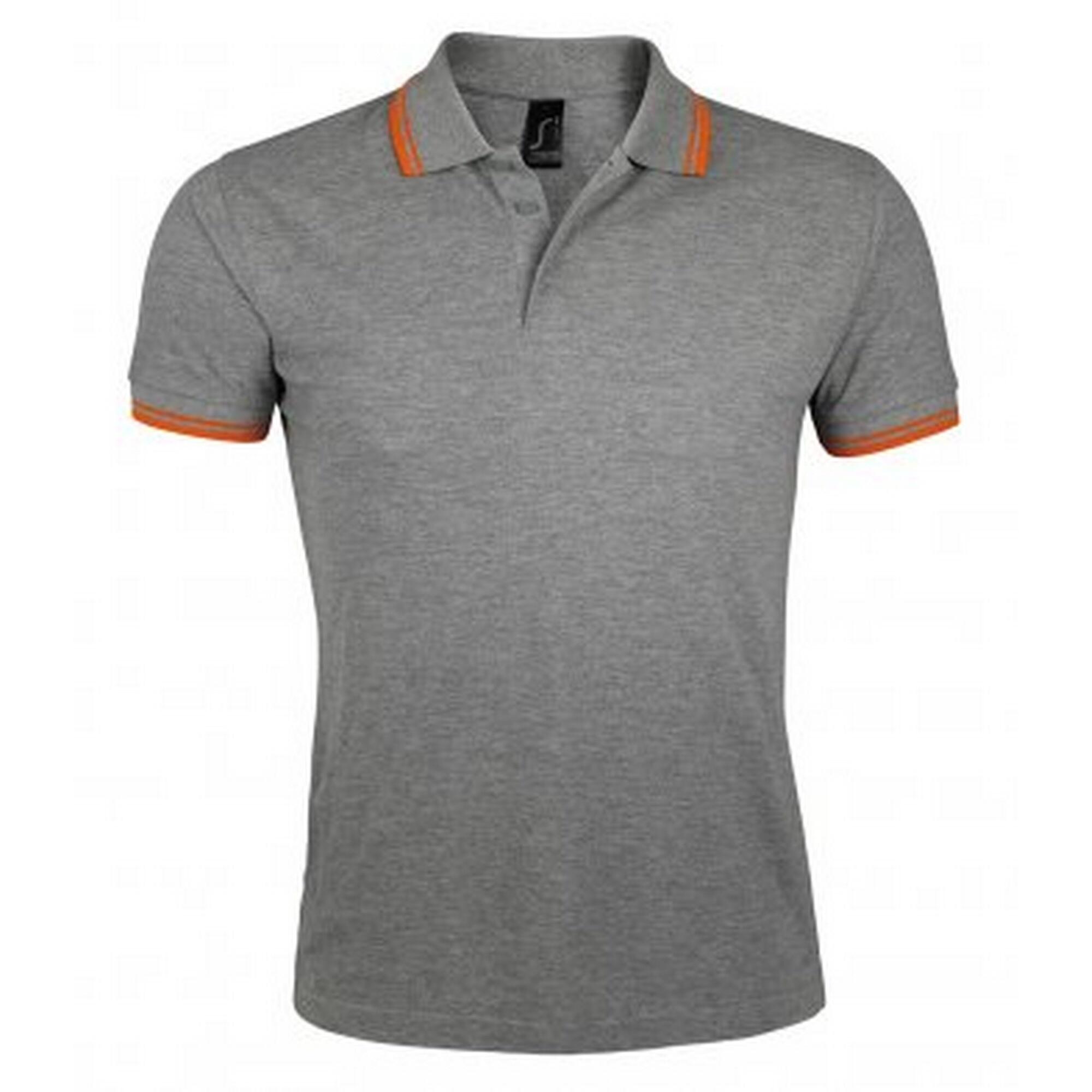 SOL'S Mens Pasadena Tipped Short Sleeve Pique Polo Shirt (Grey Marl/Orange)
