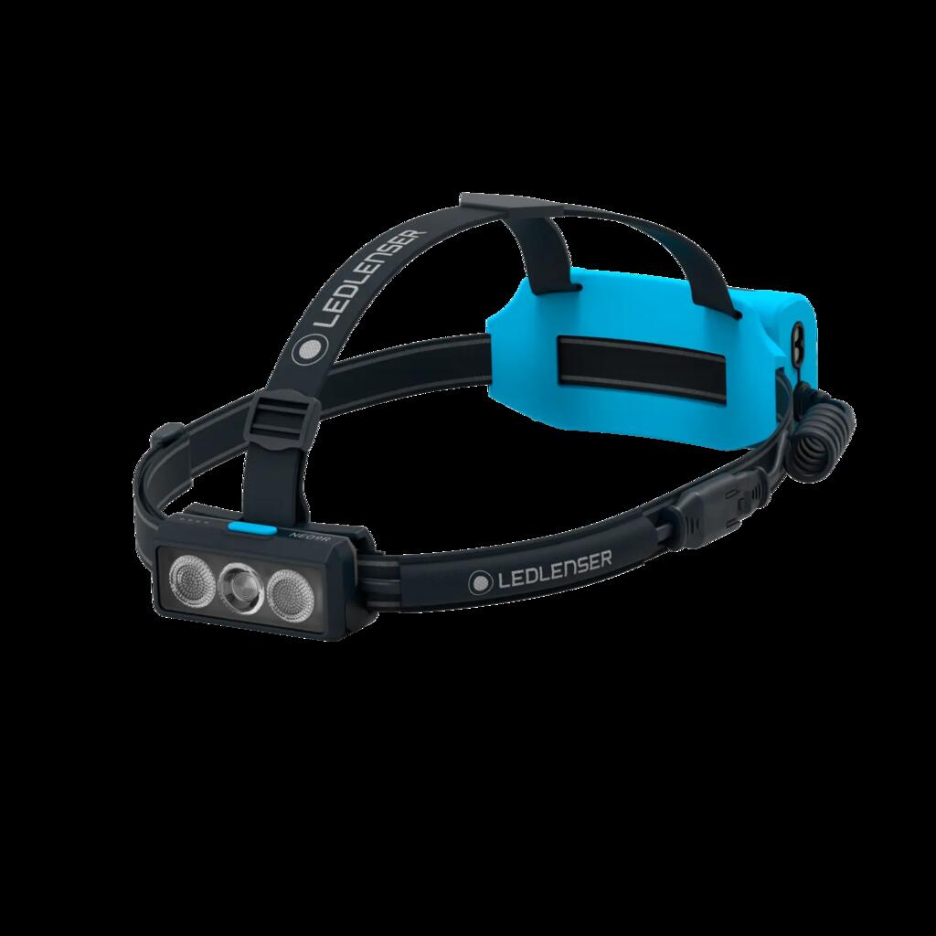 NEO9R Running Head Torch Rechargeable, 1200lm, Inc Red Rear Light (Blue)