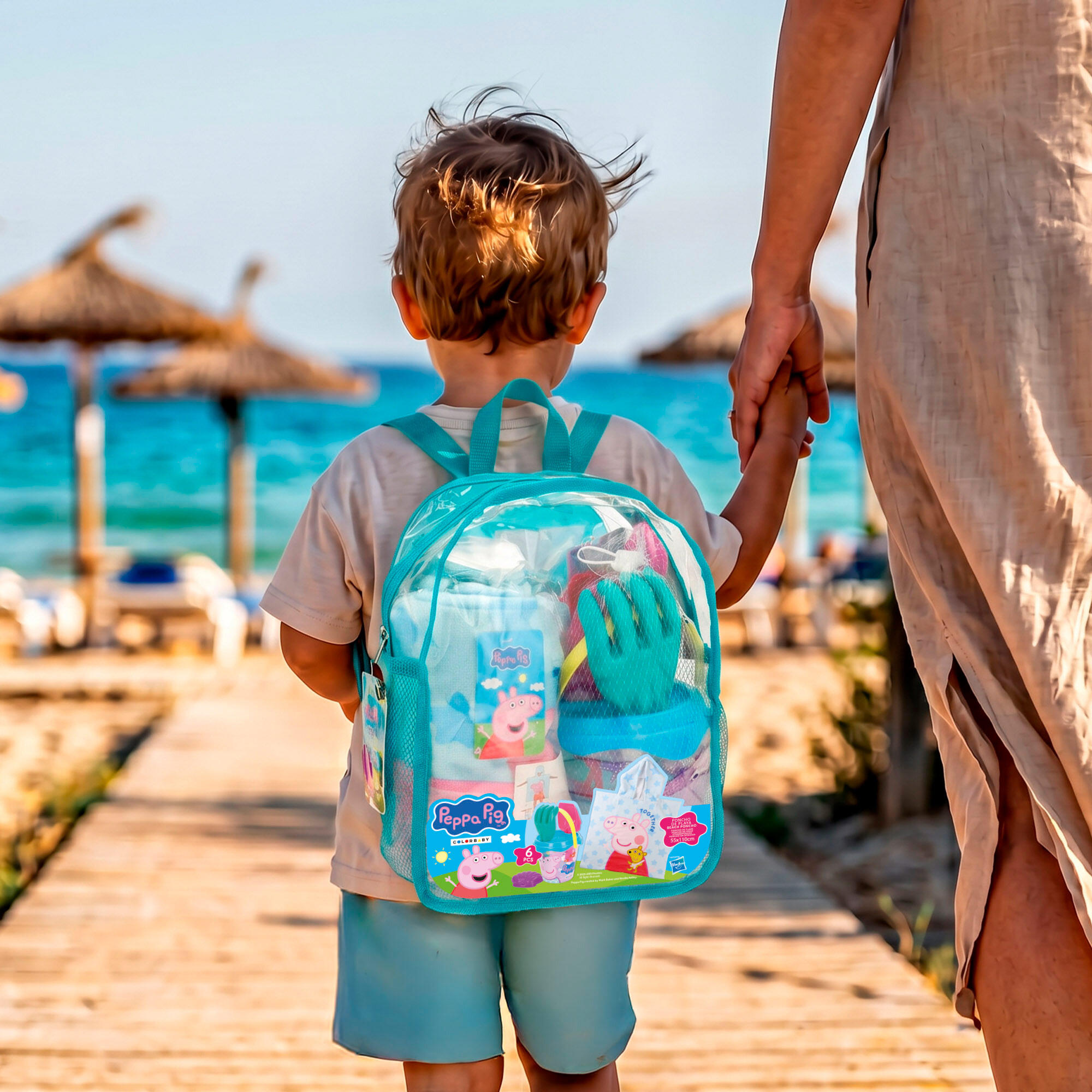 Peppa Pig Seau de plage avec accessoires sac à dos et poncho 2/7