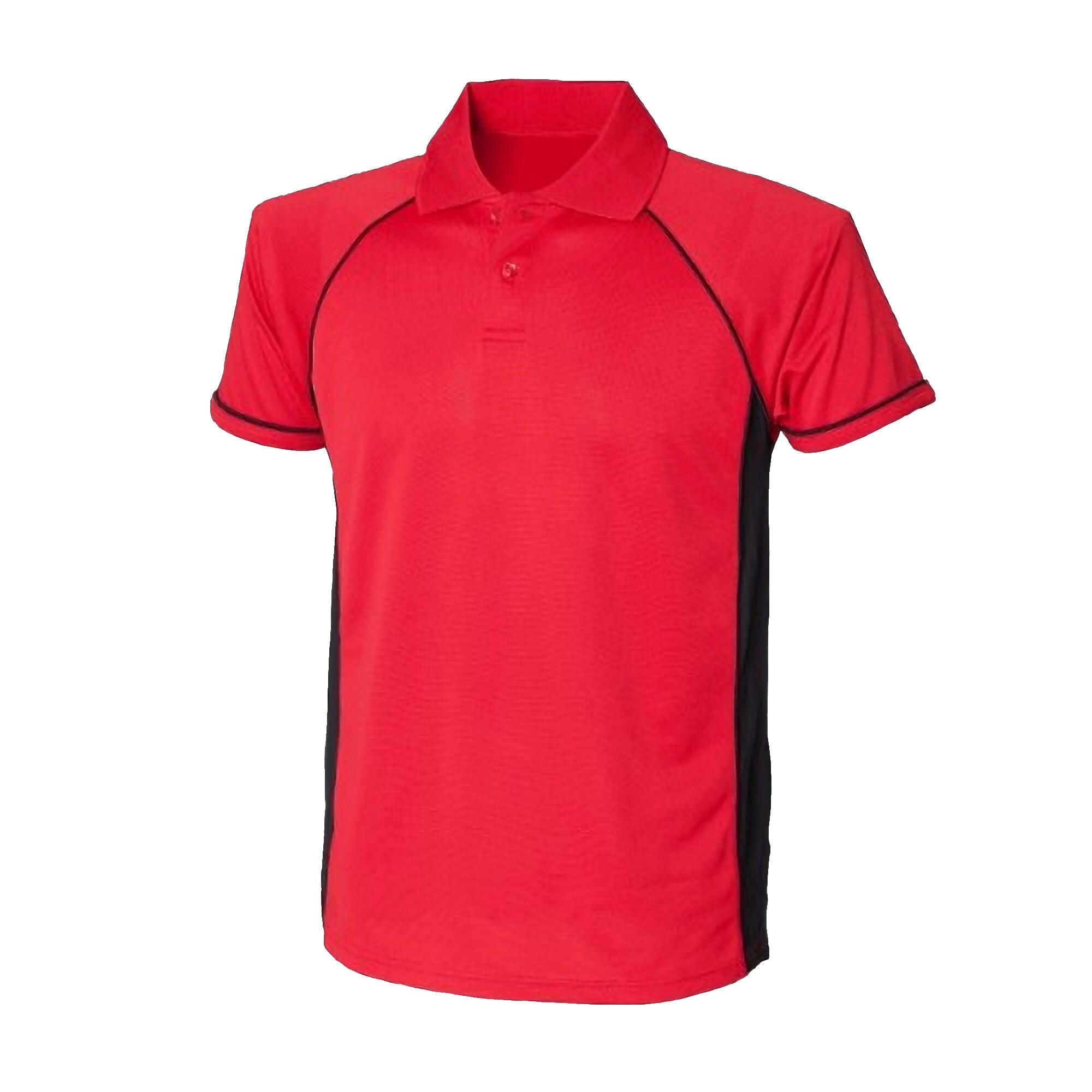 Mens Panel Performance Sports Polo TShirt (Red/Black) 2/2