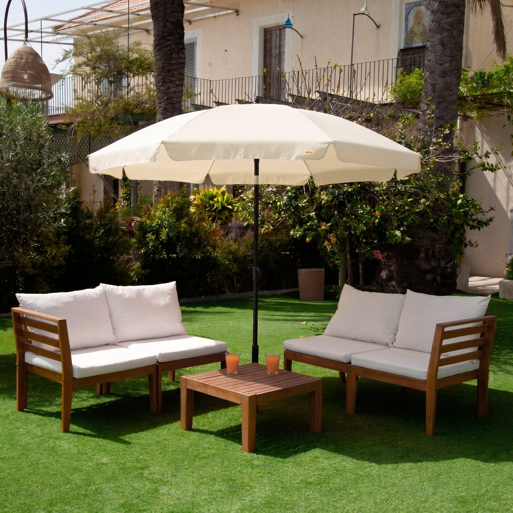 Aktive Parasol 200 cm blanc crème avec housse 2/7