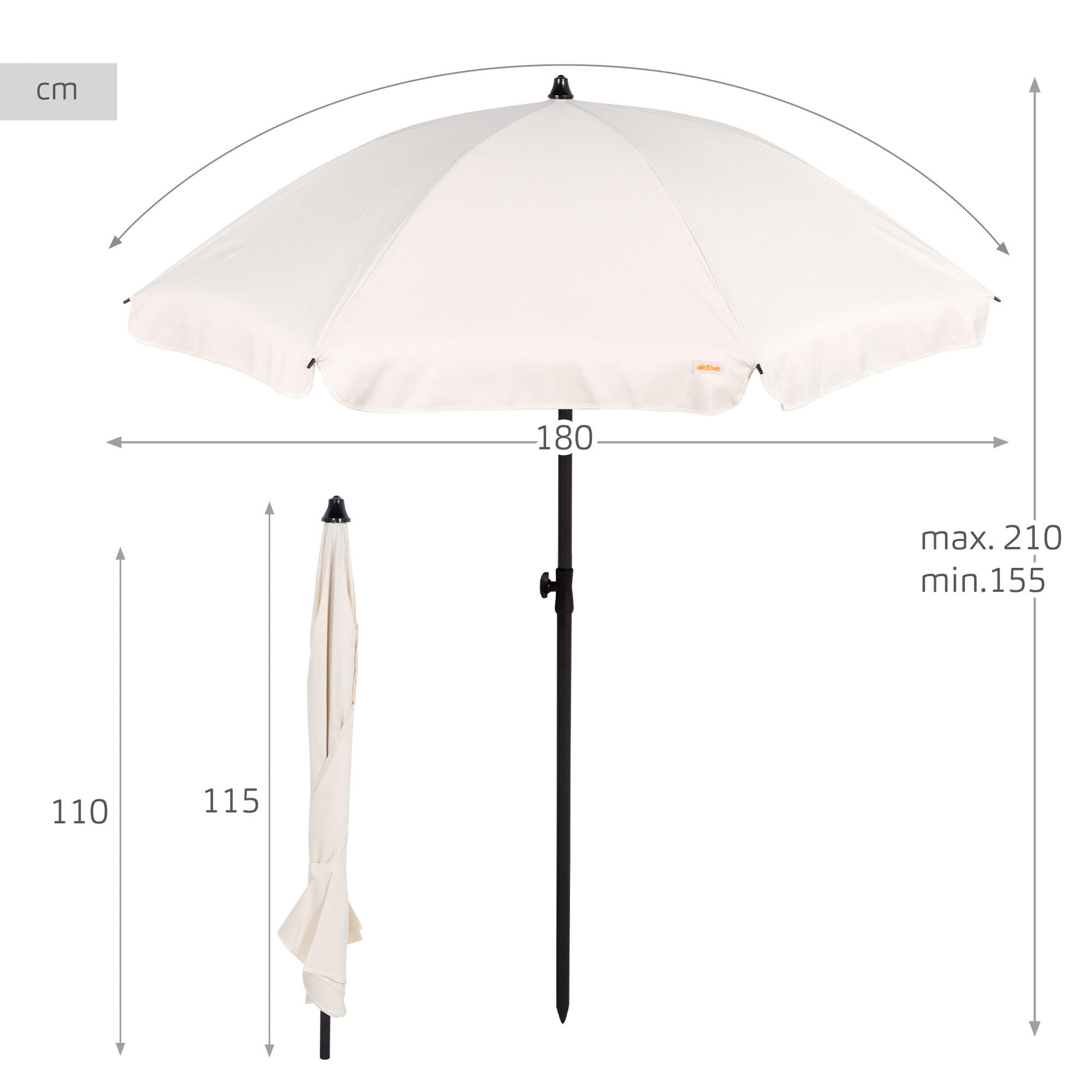 Aktive Parasol 200 cm blanc crème avec housse 4/7