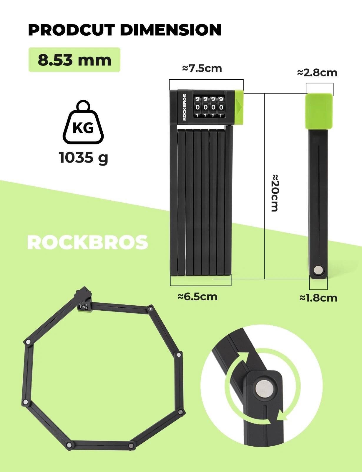 ROCKBROS Faltschloss Fahrradschloss Zahlenschloss 7/7