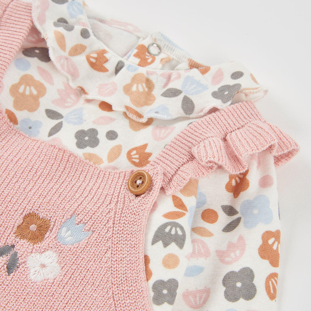 Conjunto punto bebé niña rosa bordado de búho 7/7