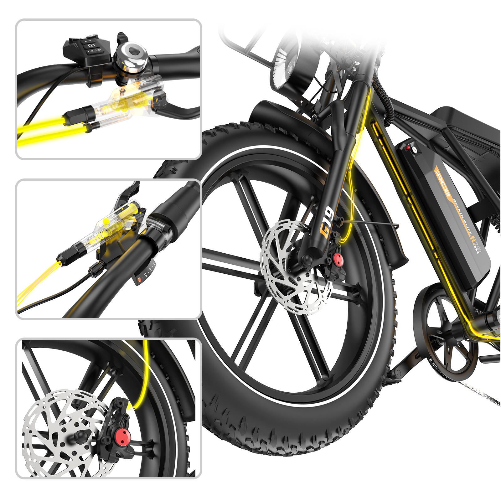 Bicicleta lítio adulto RCB G19 sensor binário, autonomia 120-130km travão hidr. 3/7
