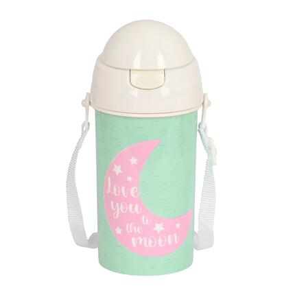 Trinkflasche Kinder mit Pajita und Bandolera Blackfit8 Moon Grün Menta 0,5 L