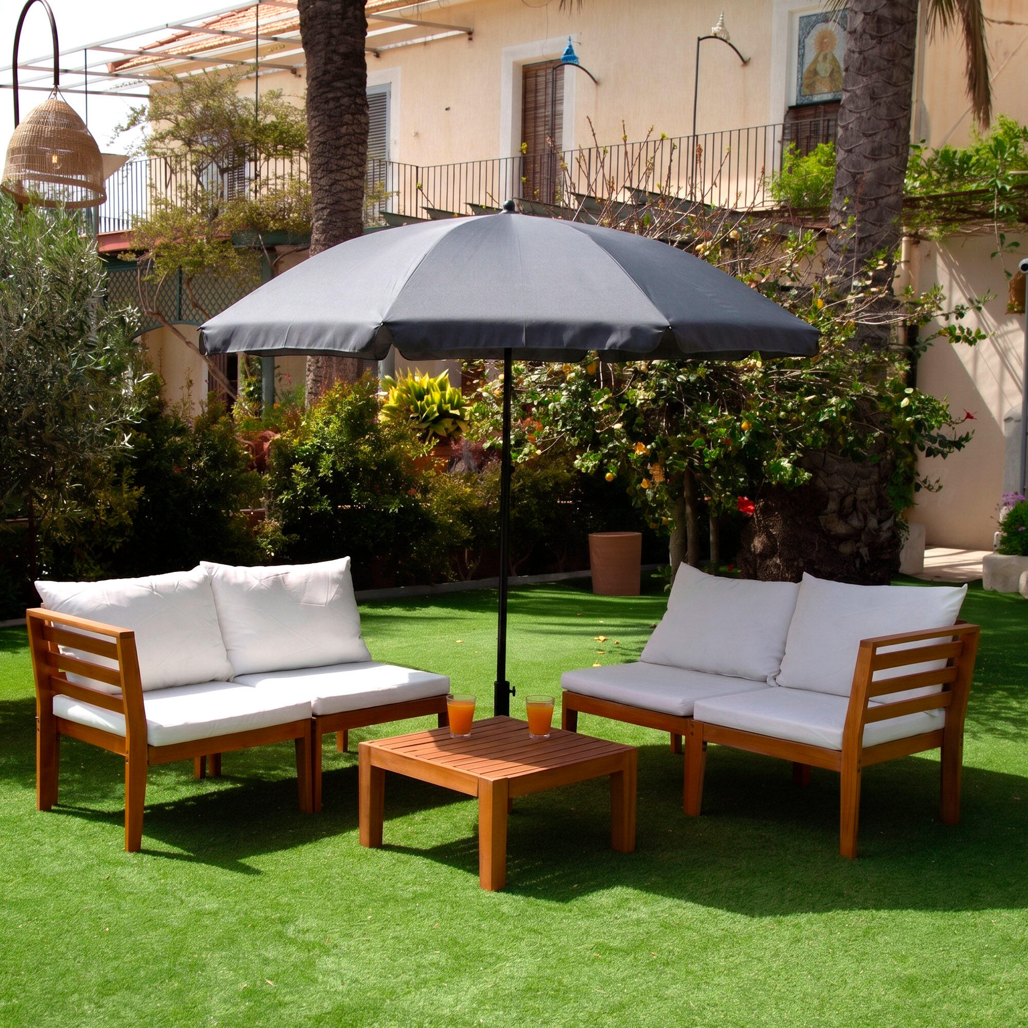 Aktive Parasol gris foncé de 200 cm avec housse 2/7