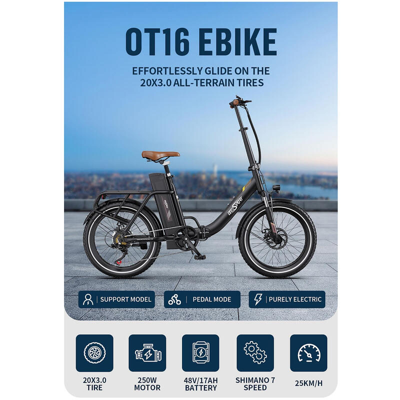 Rower Elektryczny Składany Miejski Onesport OT16-2 Czarny 2/6