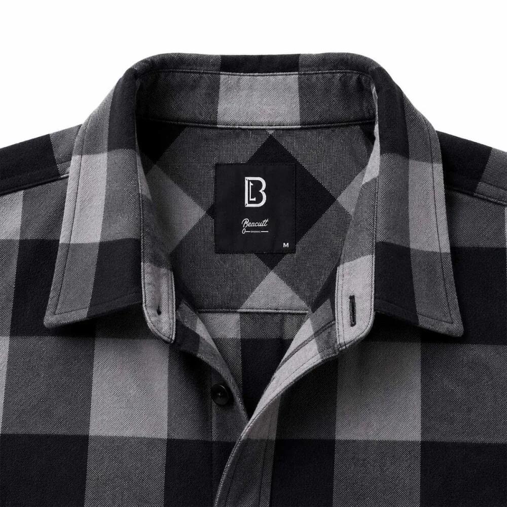 Chemise Homme à Carreaux Noire et Grise Brandit® - Flanelle 100% Coton 3/5