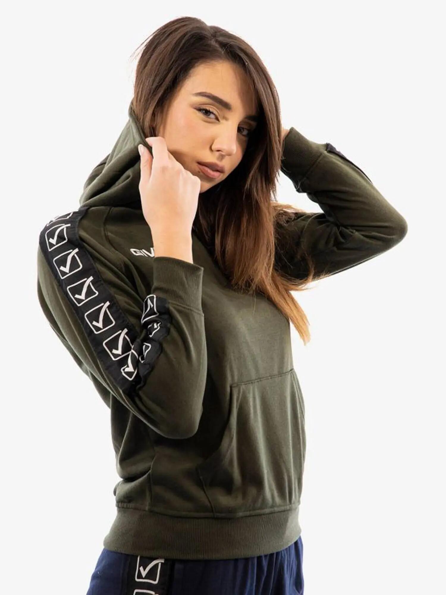 Felpa con cappuccio uomo ( fleece) givova verde militare 3/4