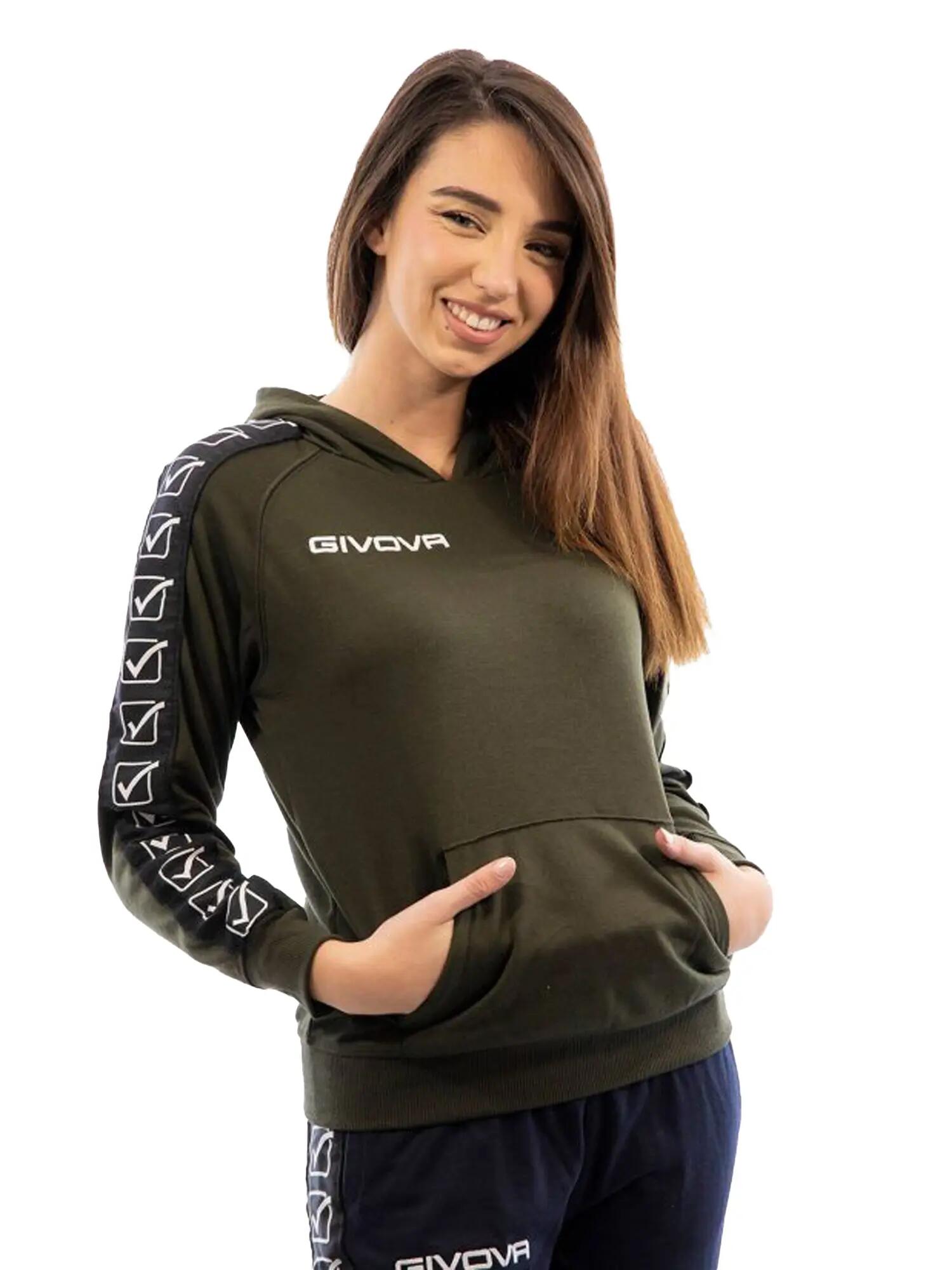 Felpa con cappuccio uomo ( fleece) givova verde militare 2/4