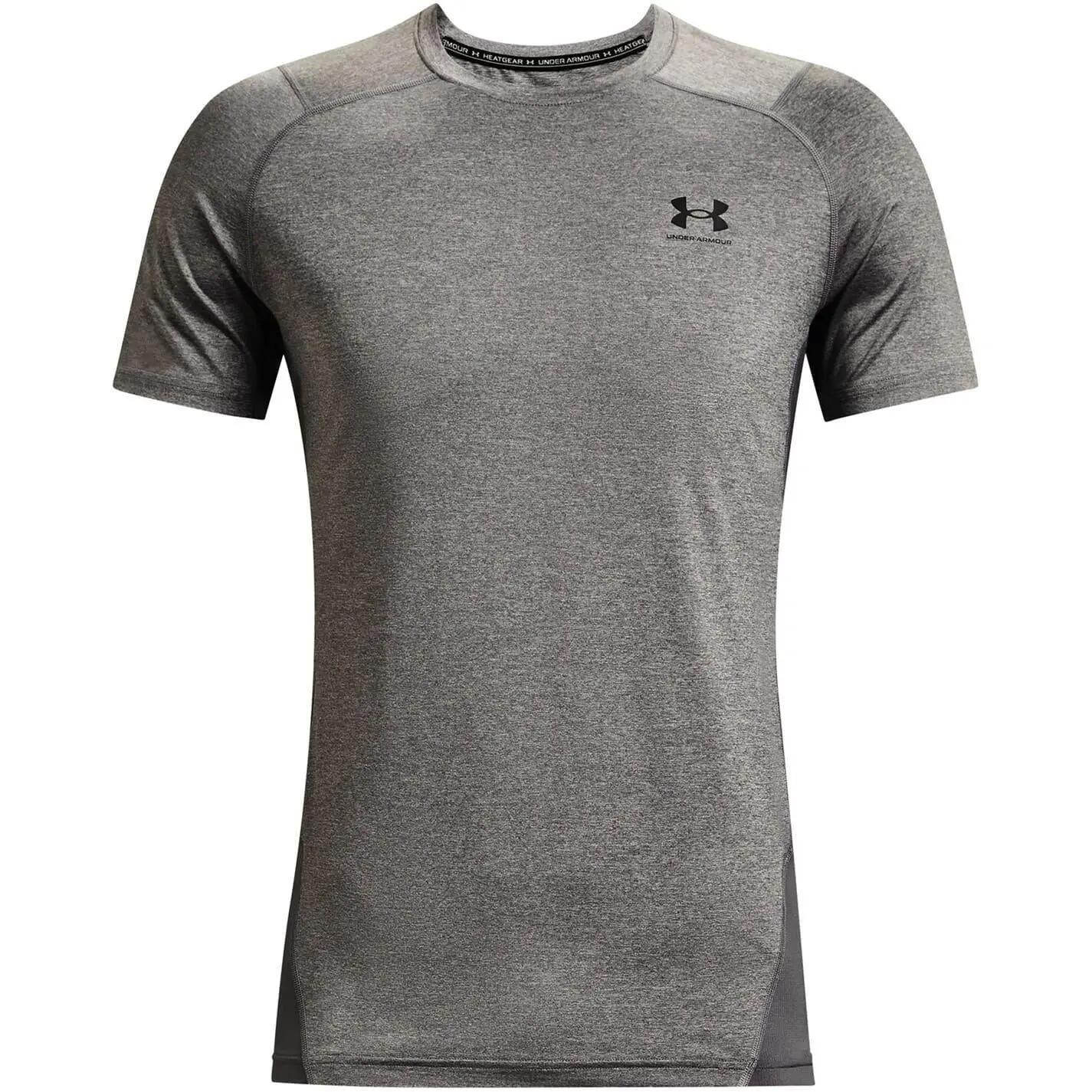 Mens HeatGear Mesh Panel Fitted TShirt (Carbon Heather) 2/4