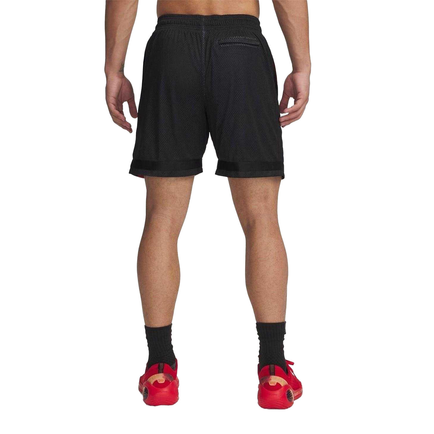 Short De Basket Motif/style Flammes Homme (Noir / Rouge) 3/4