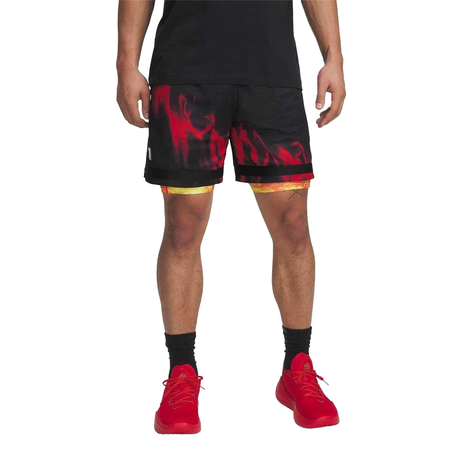 Short De Basket Motif/style Flammes Homme (Noir / Rouge) 2/4