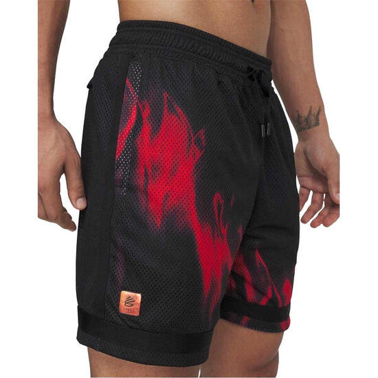 Short De Basket Motif/style Flammes Homme (Noir / Rouge)