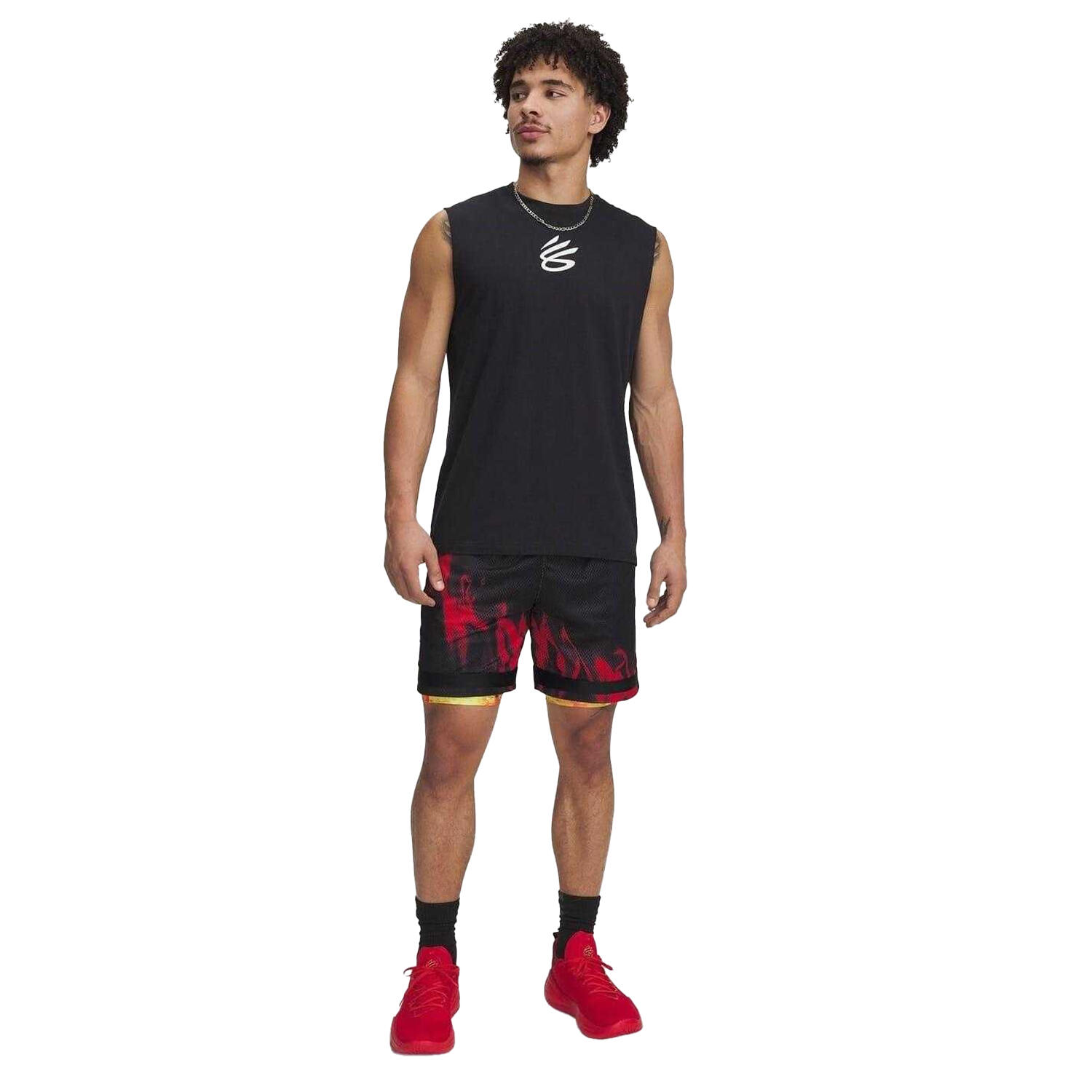 Short De Basket Motif/style Flammes Homme (Noir / Rouge) 4/4