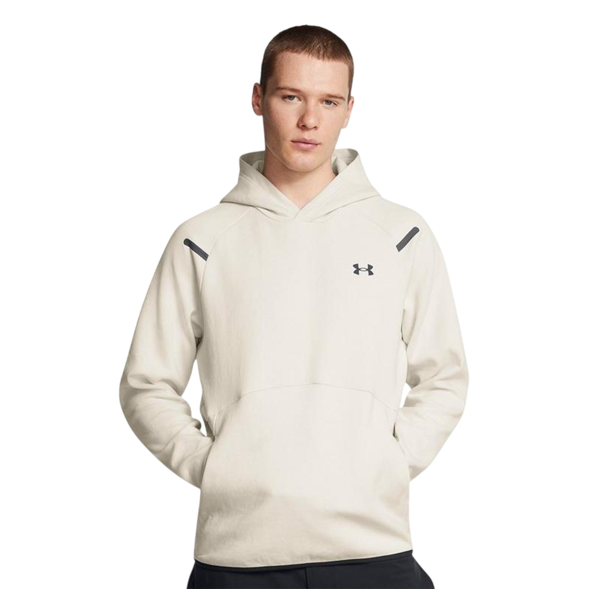 Felpa Con Cappuccio Pile Raglan Uomo Under Armour Essential Bianco Nero 3/3