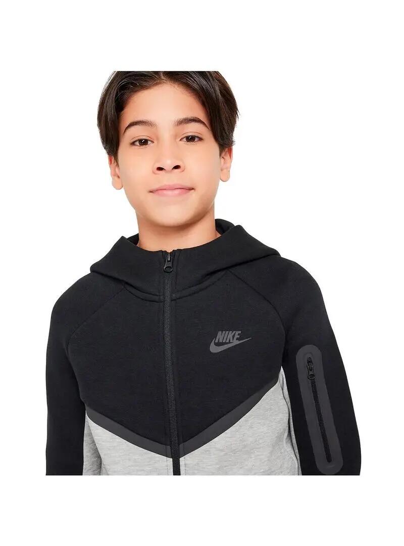 Felpa Con Cappuccio E Zip Intera Tecnologia Pile Bambini Nike Nero Grigio 3/7