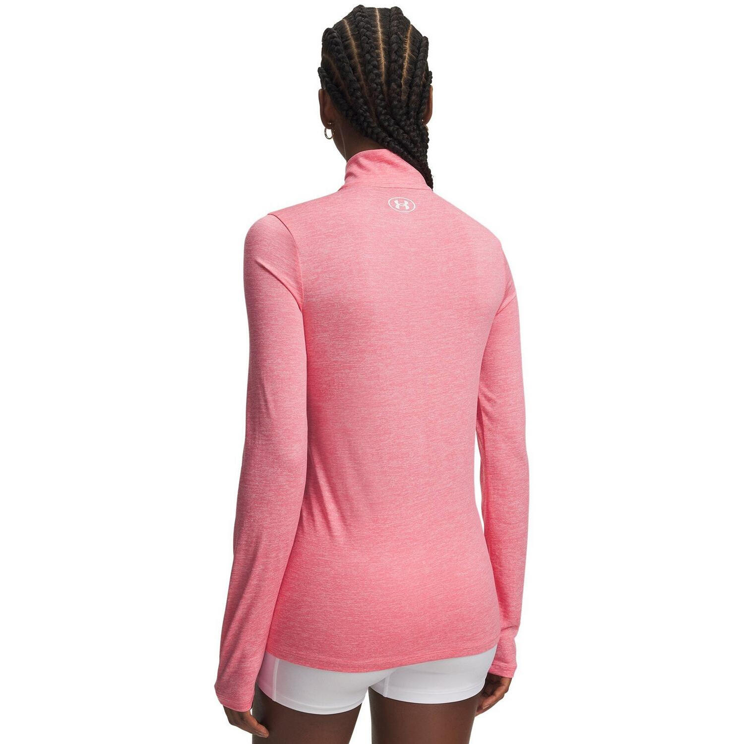 Top Struttura Mezza Cerniera Donna Under Armour Tech Rosa Bianco 2/3