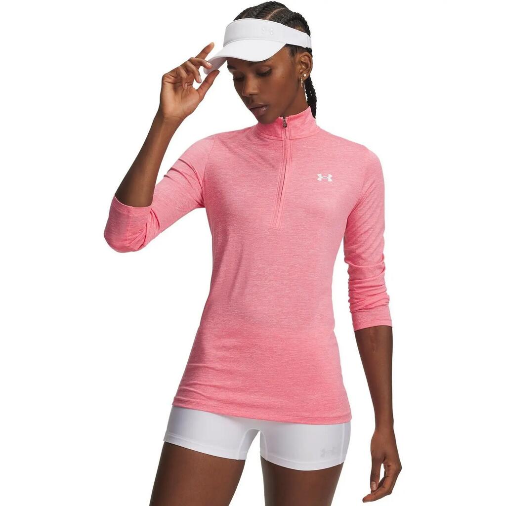 Womens/Ladies Tech Textured Half Zip Top (Pink/White)