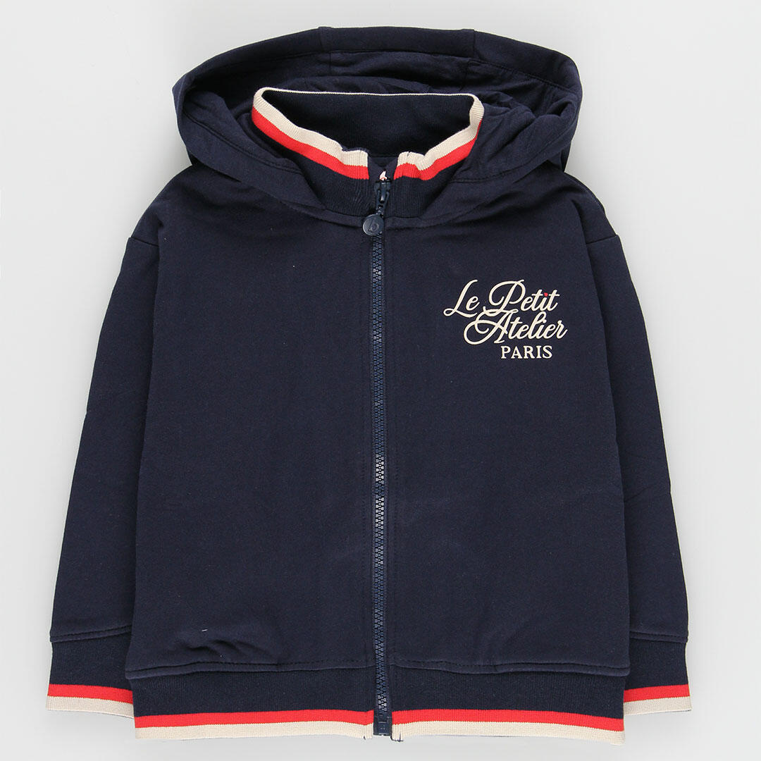 Chaqueta felpa niña azul marino con capucha 1/4
