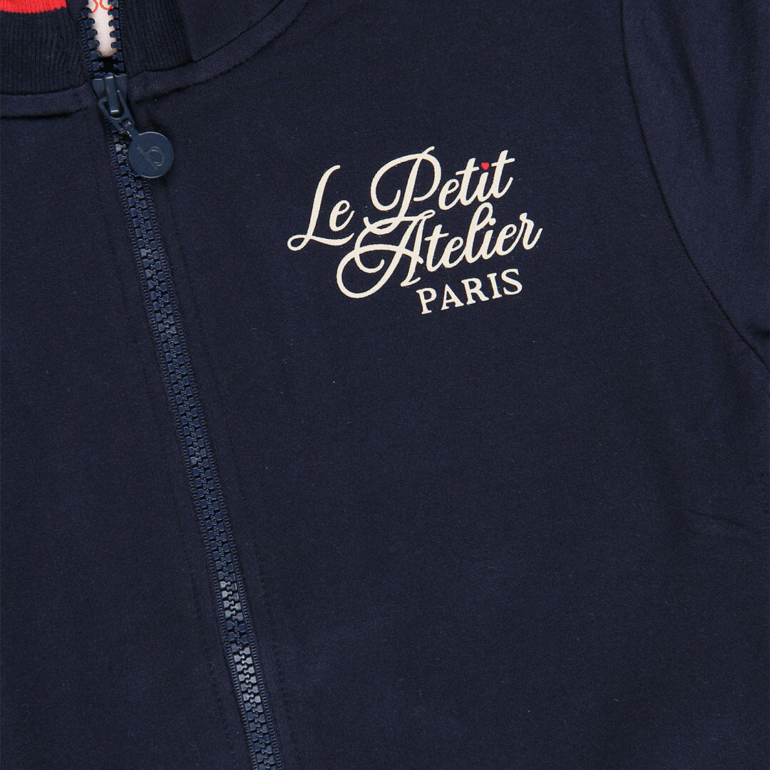 Chaqueta felpa niña azul marino con capucha 4/4
