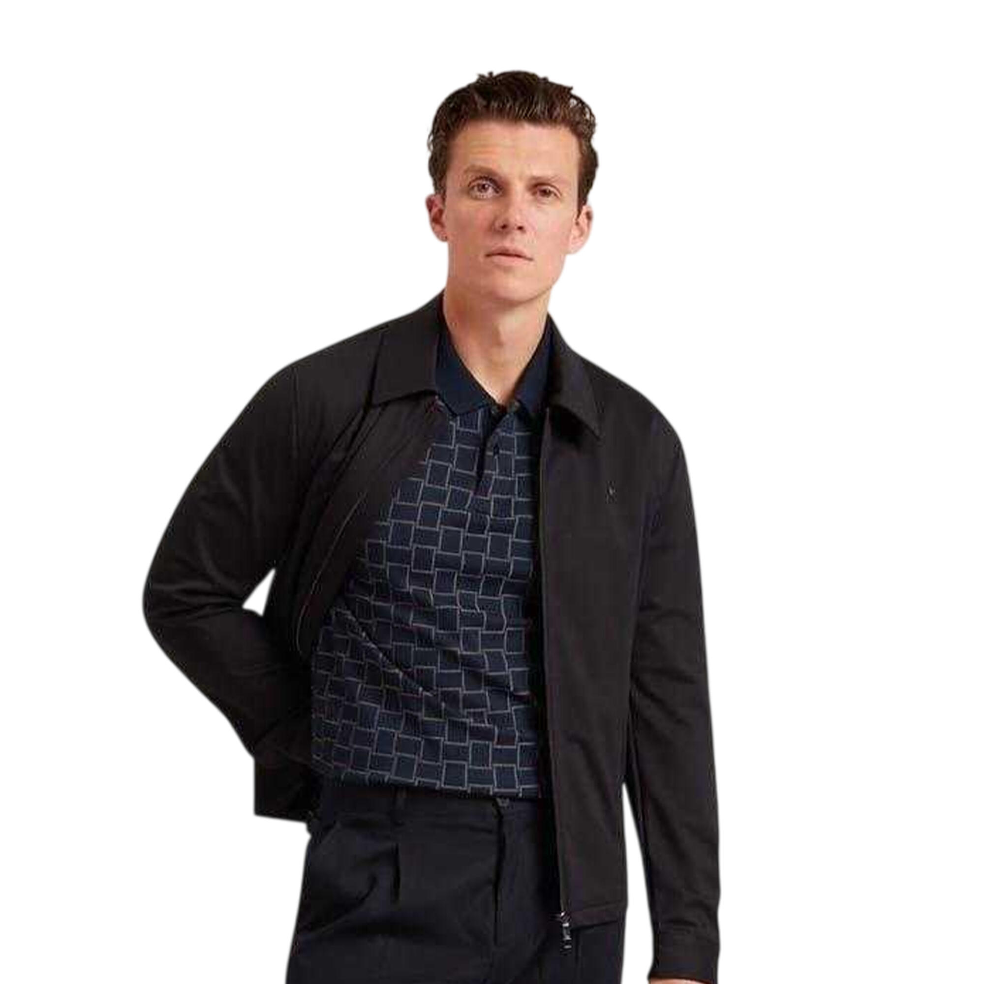 Mens Checkerboard Jacquard Collared Polo Shirt (Navy) 2/3