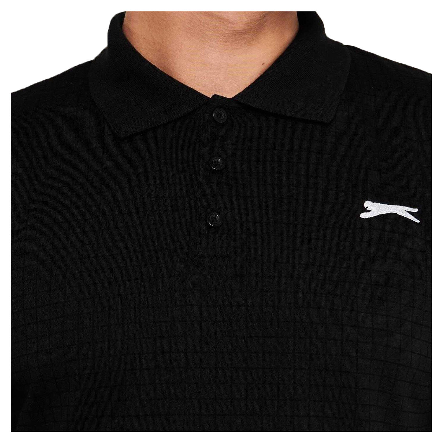 Mens Chequered Golf Polo Shirt (Black) 3/3