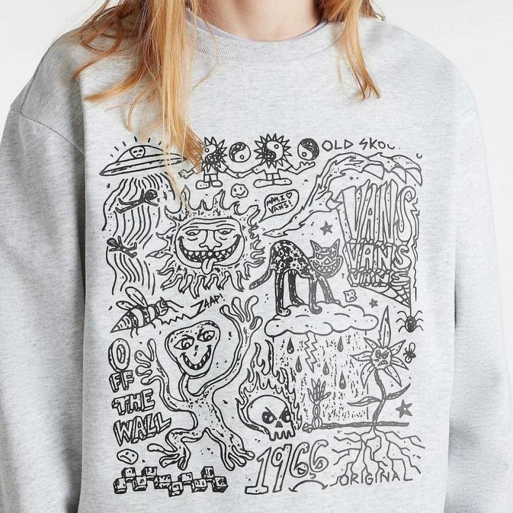 Bluza polarowa VANS SKOOL DOODLE FT RELAXED CREW Szary 2/5