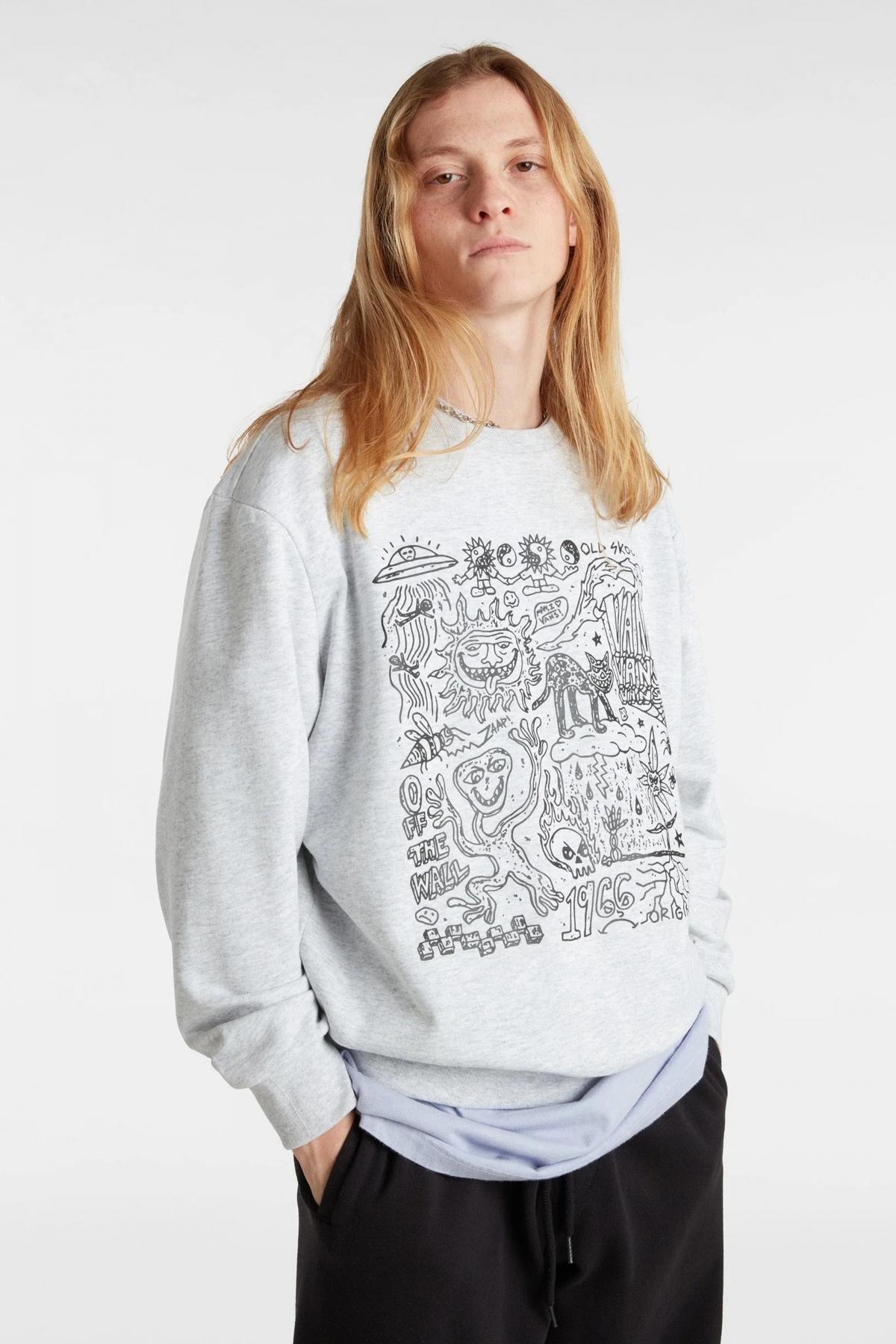 Bluza polarowa VANS SKOOL DOODLE FT RELAXED CREW Szary 4/5