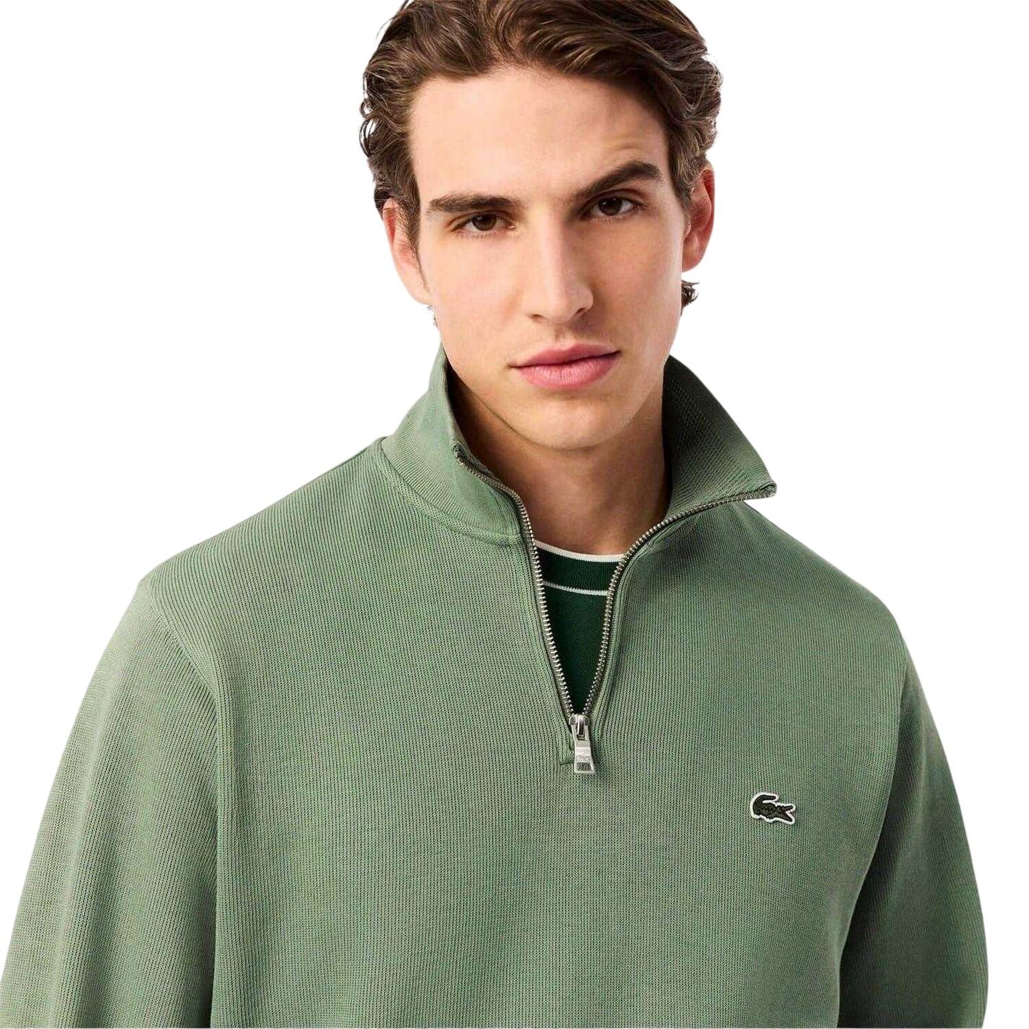 Sweatshirt für , mit kurzem Reißverschluss, Baumwollmischung Herren Thymian-Grün 3/3