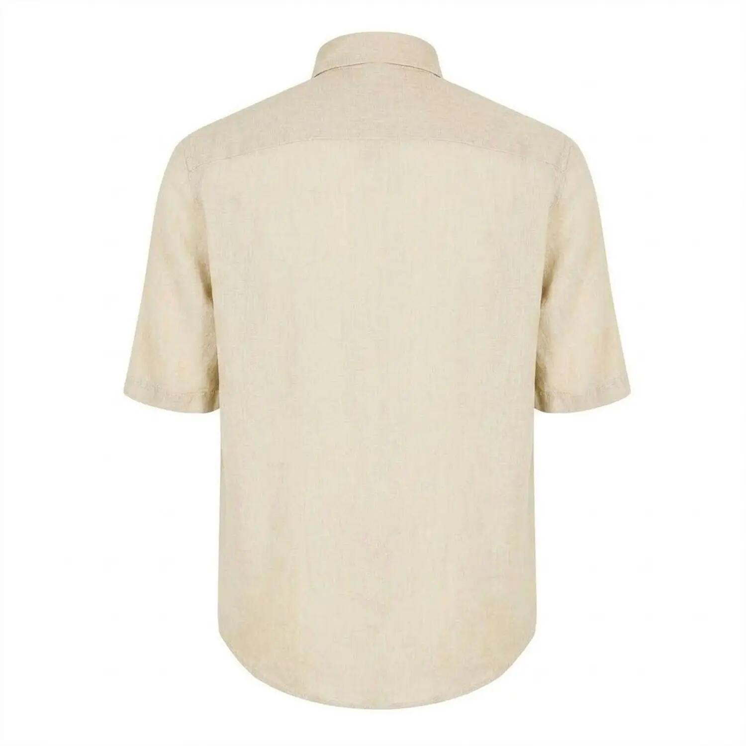 Camicia Lino Maniche Corte Uomo Boss Beige Chiaro 2/2
