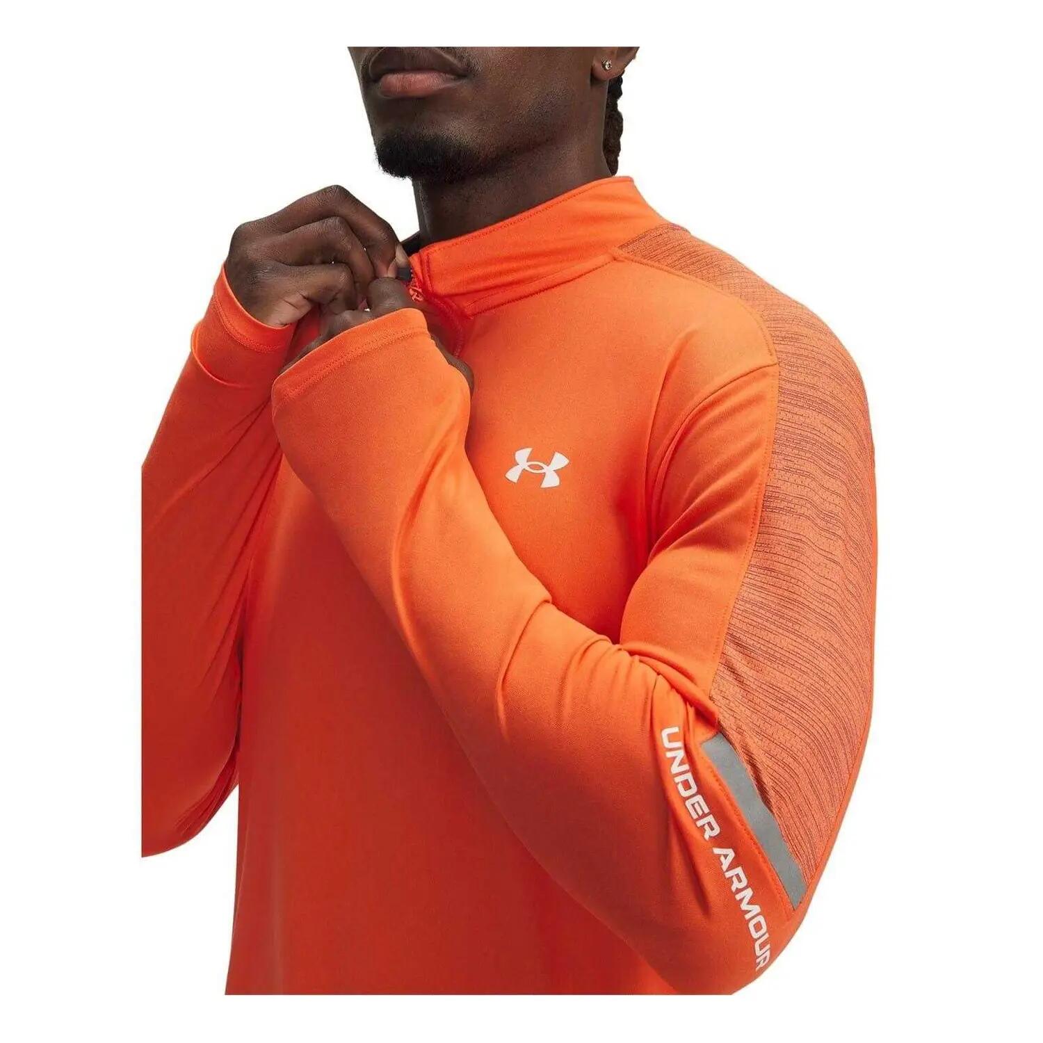 Felpa Corsa Tessuto Tecnico Manica Lunga Uomo Under Armour Arancio 3/3